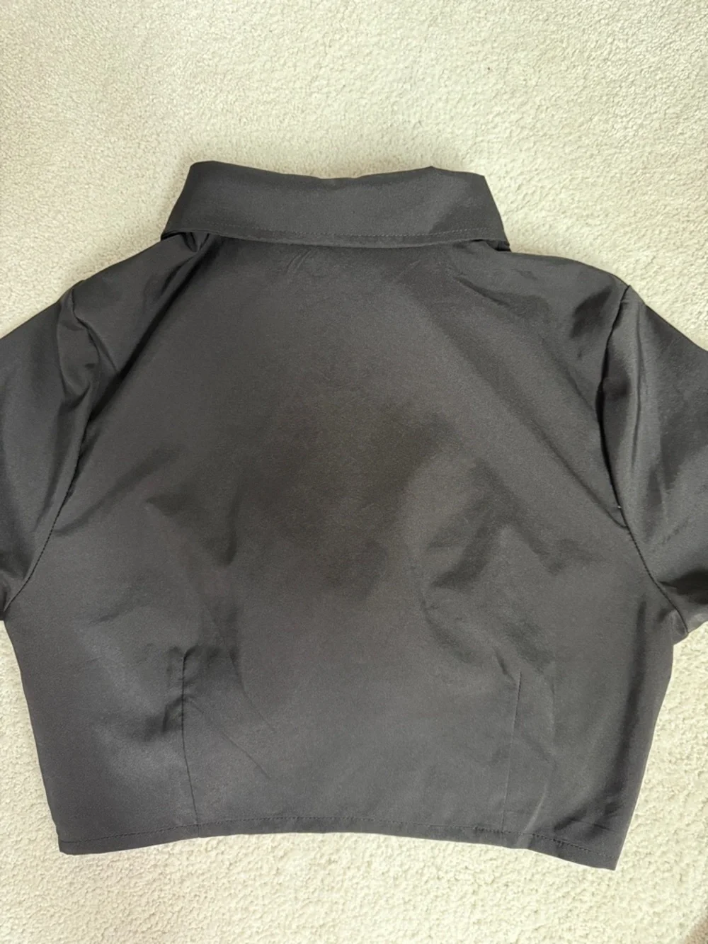 Twist-Front Cropped Blouse with Collared Neck - Black - Picture 10 of 14